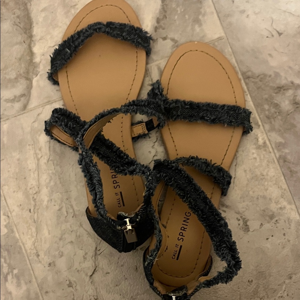Soda Denim and Tan Strappy Sandals - Picture 12 of 16